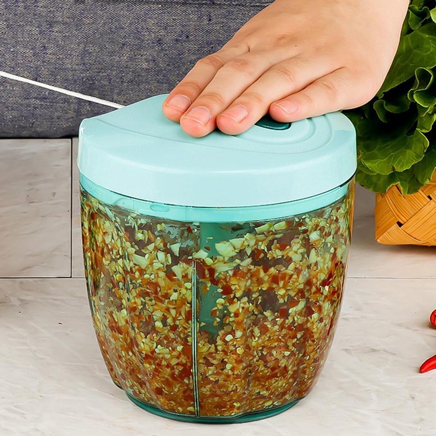 Manual Stainless Steel Compact Extra Sharp Hand Held Vegetable Chopper / Slicer with 5 Blades (750 ml) thumbnail 4