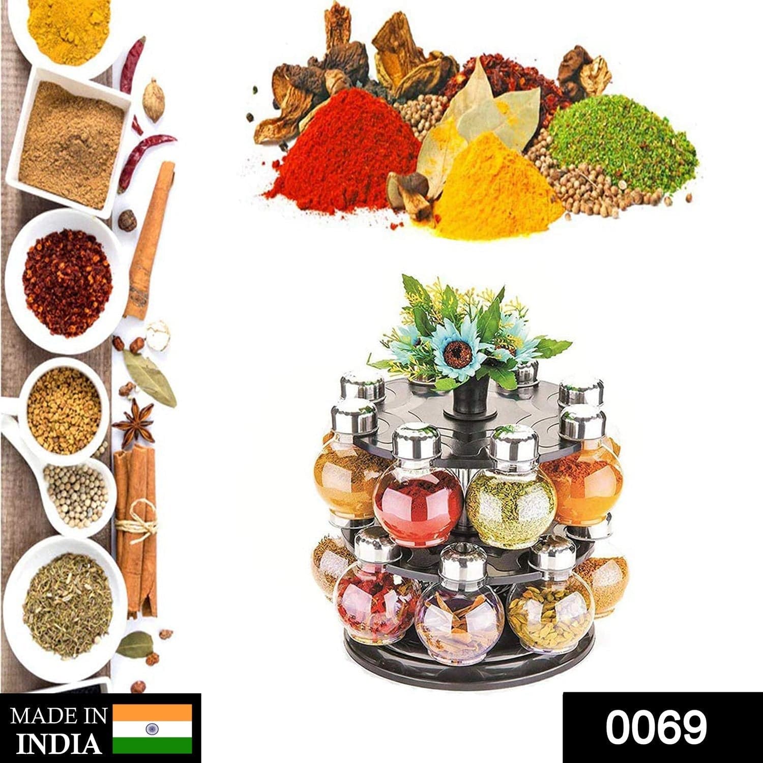 Multipurpose Revolving Plastic Spice Rack Set (16pcs) thumbnail 2