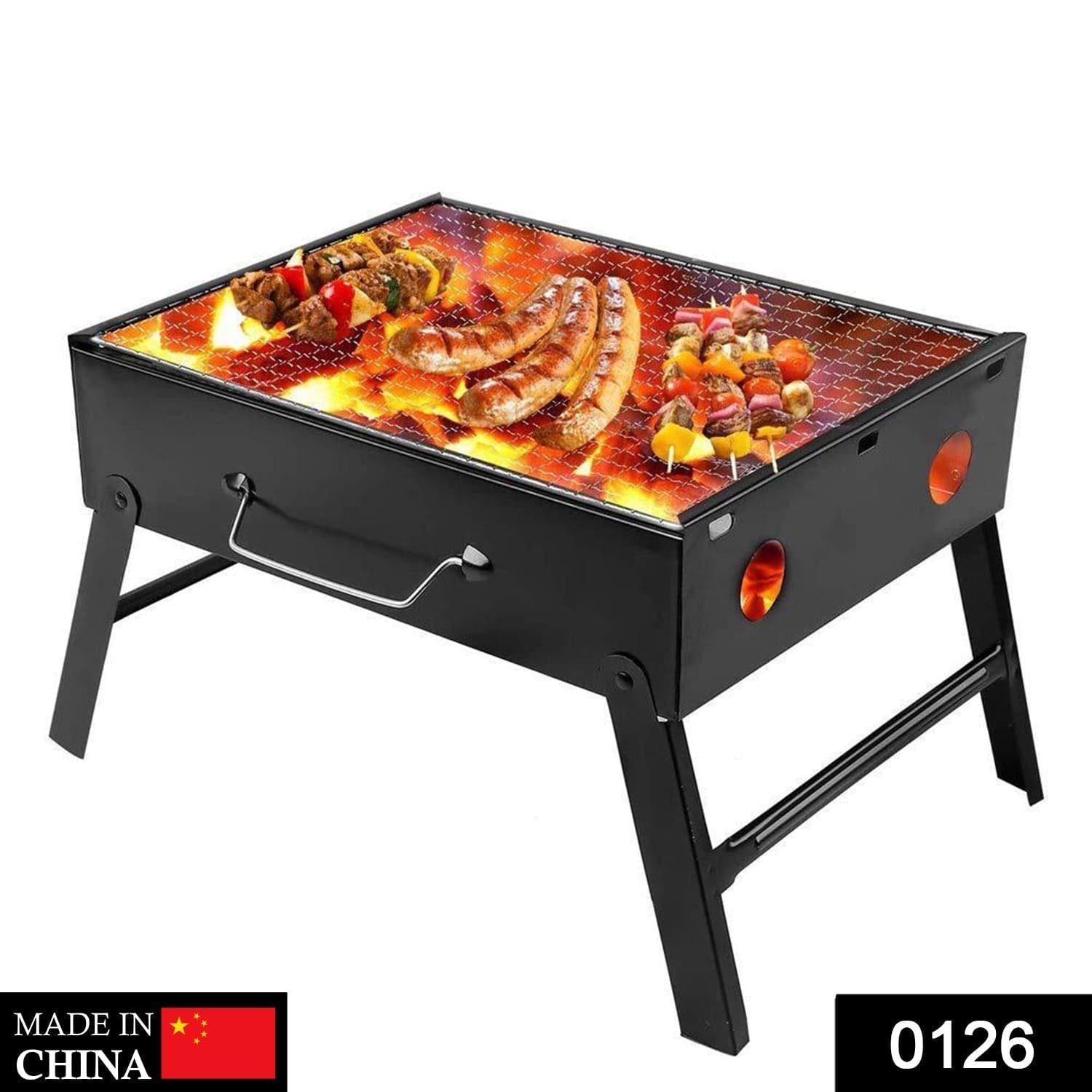Folding Barbeque Charcoal Grill Oven (Black, Carbon Steel) thumbnail 2