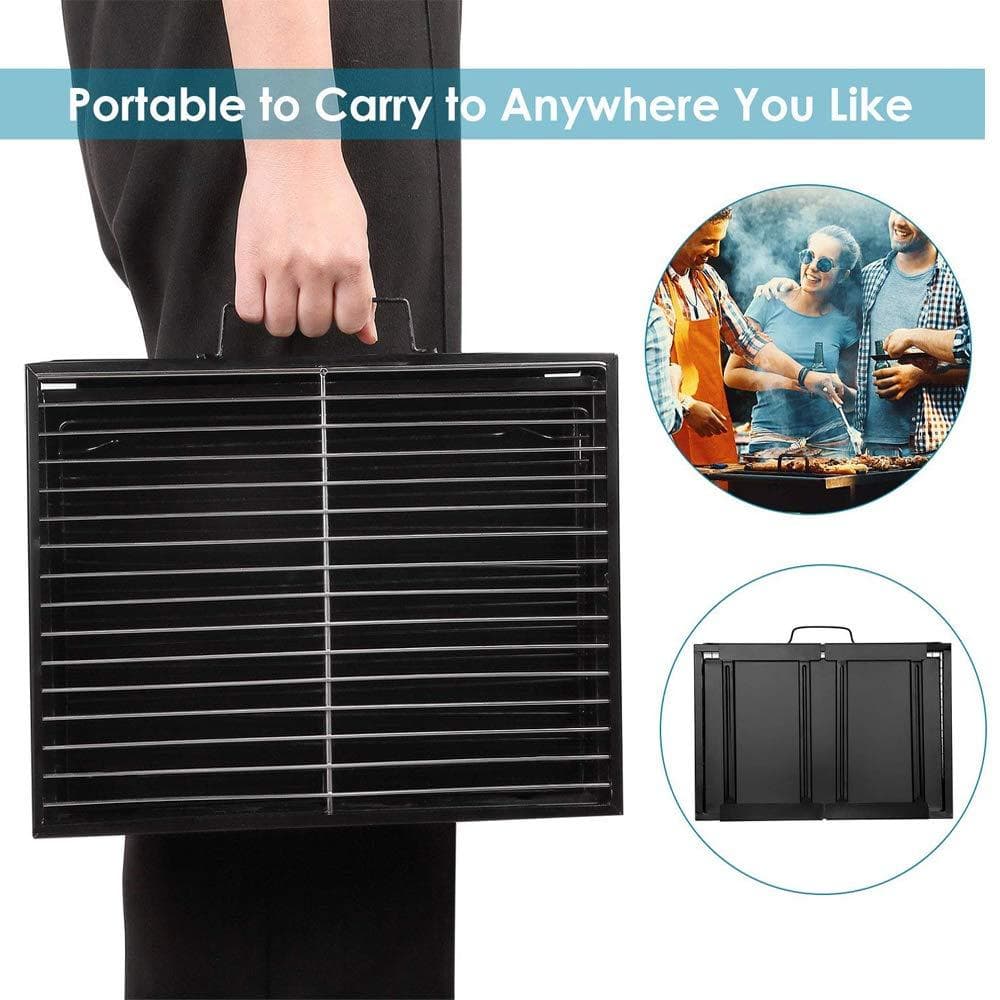 Folding Barbeque Charcoal Grill Oven (Black, Carbon Steel) thumbnail 6