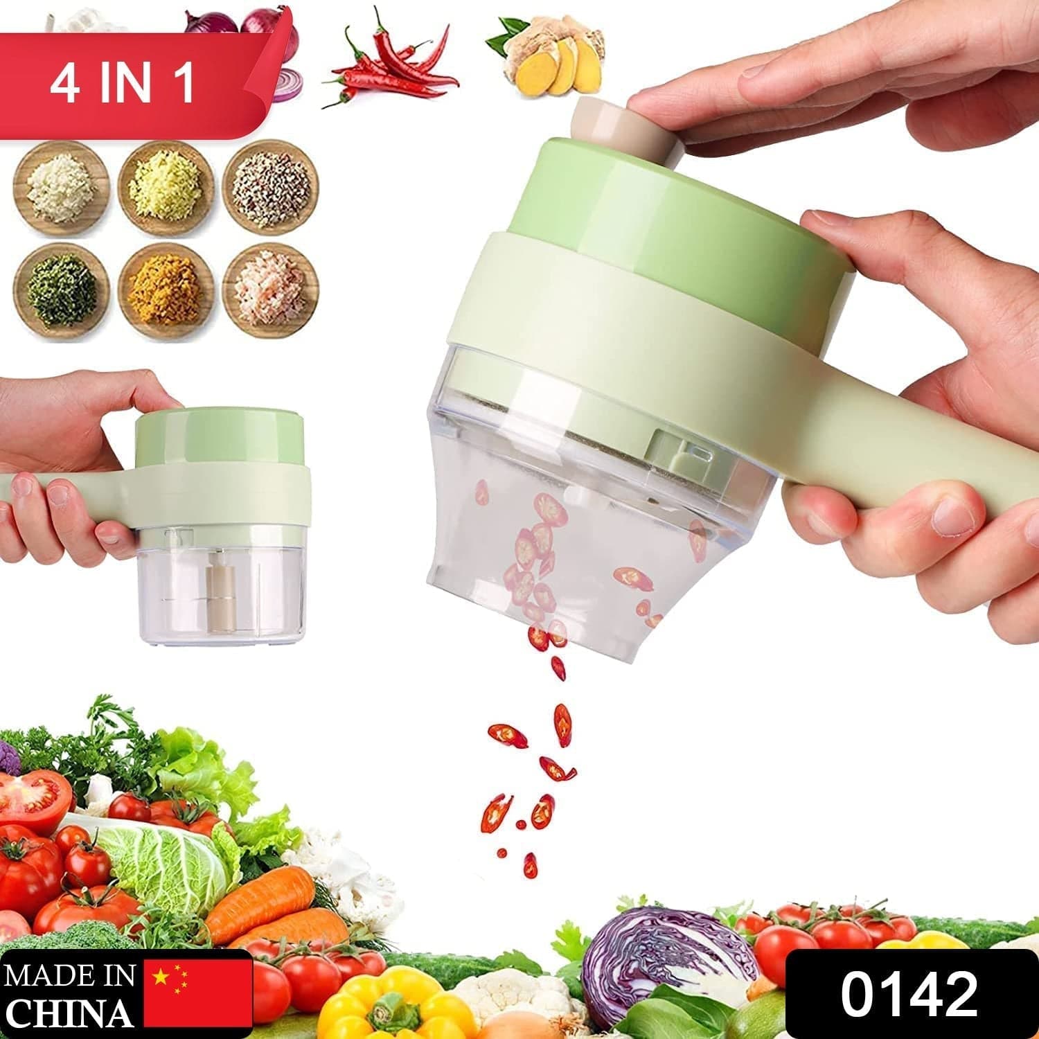 4 in 1 Electric Handheld Cooking Hammer Vegetable Cutter Set Electric Food Chopper Multifunction Vegetable Fruit Slicer thumbnail 2