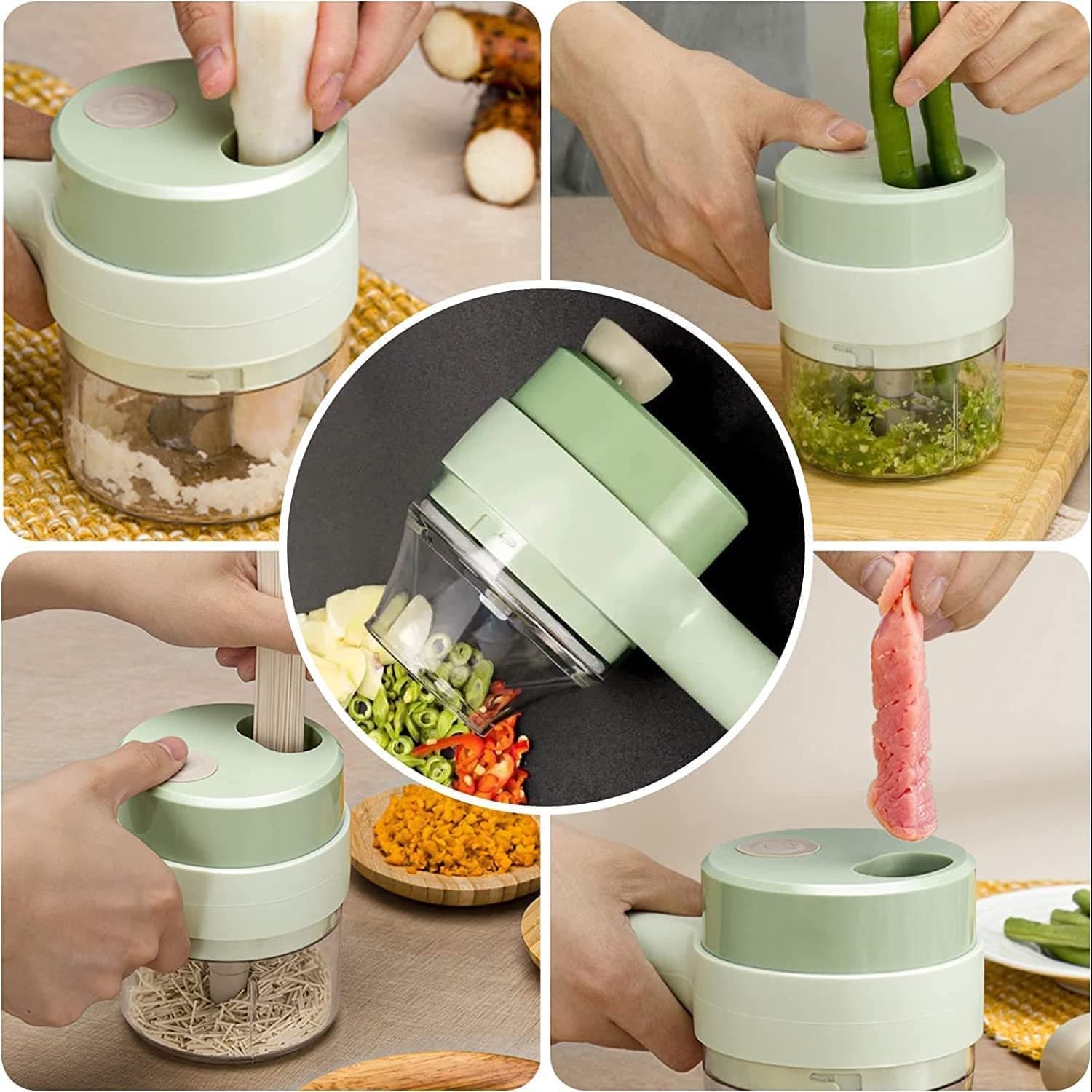 4 in 1 Electric Handheld Cooking Hammer Vegetable Cutter Set Electric Food Chopper Multifunction Vegetable Fruit Slicer thumbnail 9