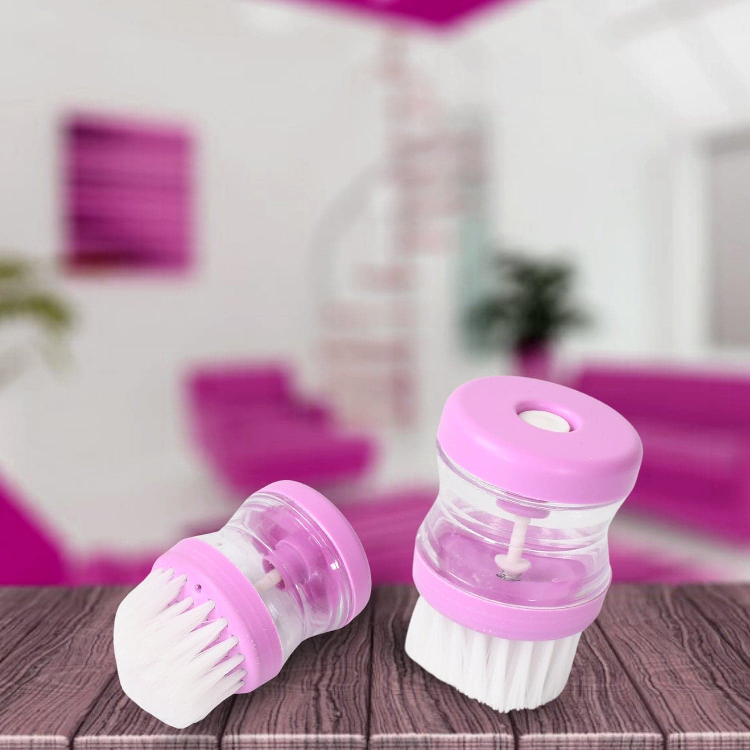 Plastic Wash Basin Brush Cleaner with Liquid Soap Dispenser (Multicolour) thumbnail 3