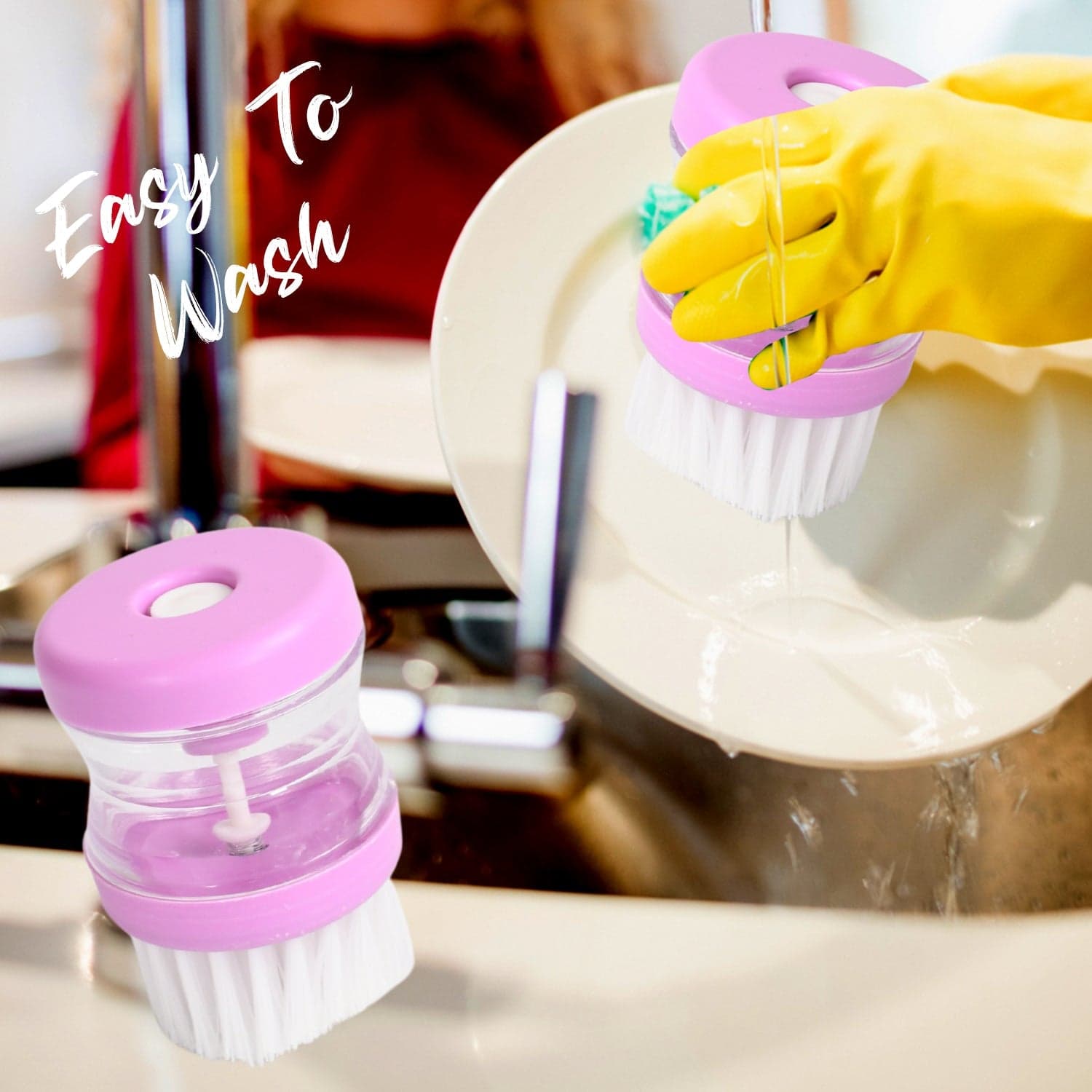 Plastic Wash Basin Brush Cleaner with Liquid Soap Dispenser (Multicolour) thumbnail 6