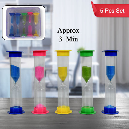 Plastic Hourglass Sand Timer Set â€“ 3-Min Sand Clock for Kitchen, Office, School & Kids (5 Pc)