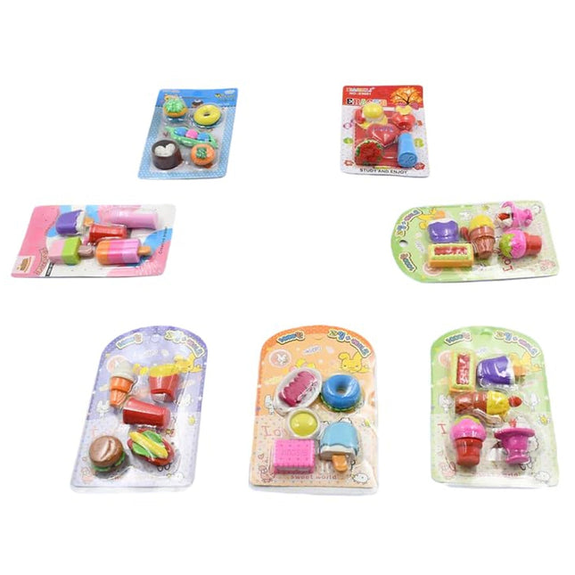 Mix Design Fancy Erasers Set â€“ Colorful & Stylish Erasers for Kids, Birthday Gift & School Prize (1 Set)