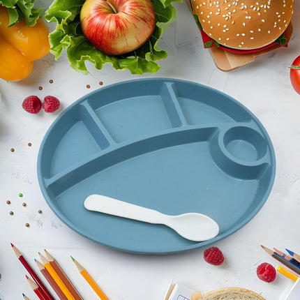 Plastic Food Plates / Biodegradable 5 Compartment Plate With Spoon for Food Snacks / Nuts / Desserts Plates for Kids,Â Reusable Plates for Outdoor, Camping, BPA-freeÂ (1 Pc)