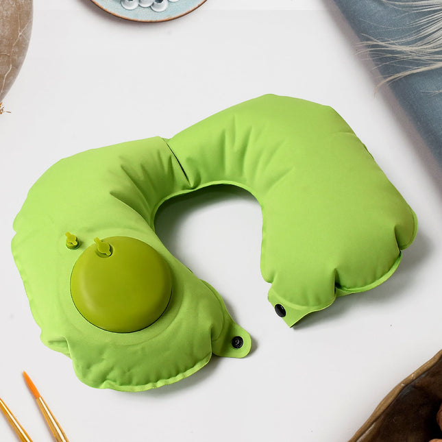 Inflatable & Foldable U-Shaped Travel Pillow with Built-In Air Pump