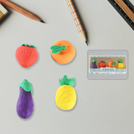 Mini Cute Veg & Fruit Erasers â€“ 3D Colorful Eraser Set for Kids (4 Pc)
