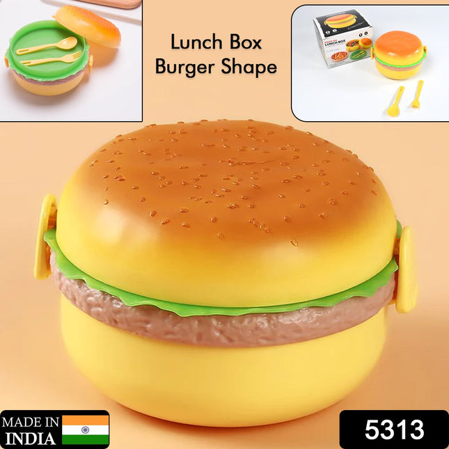 Burger Shape Lunch Box â€“ Double Layer 1000ml Food Container with 2 Spoons for Kids