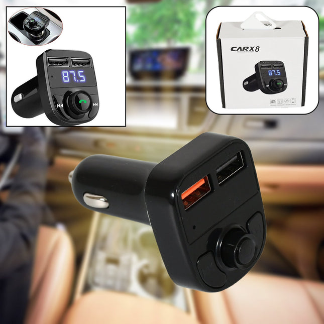 CAR-X8 Bluetooth FM Transmitter Kit for Hands-Free Call Receiver / Music Player / Call Receiver / Fast Mobile Charger Ports for All SmartphonesÂ with 3.1A Quick Charge Dual USB Car Charger
