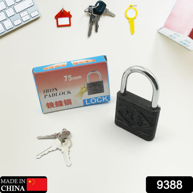Black Iron Padlock â€“ Brass Core, Waterproof & Anti-Theft for Home & Outdoor (75 mm)