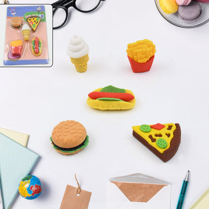 3D Food Fancy & Colorful Erasers â€“ Cute Novelty Eraser Set for Kids & School Prize (1 Set / Mix Design & Color)