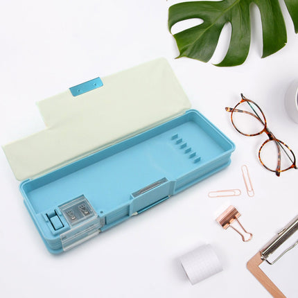 Plastic Multipurpose Compass Box â€“ Double Deck Pencil Case with 2 Compartments & Cartoon Organizer (1 Pc, Mix Design)