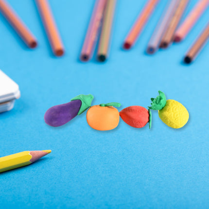 Mini Cute Veg & Fruit Erasers â€“ 3D Colorful Eraser Set for Kids (4 Pc)