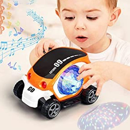 360Â° Rotating Stunt Car Toy â€“ Bump & Go with 4D Lights, Music & Disco Ball (1 Pc, Battery Not Included)
