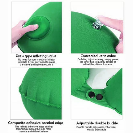 Inflatable & Foldable U-Shaped Travel Pillow with Built-In Air Pump