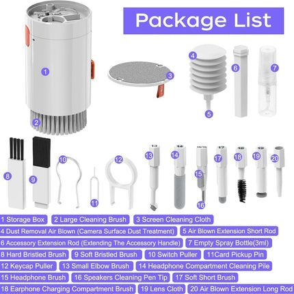 Keyboard Cleaner Kit, 20-in-1 Laptop Phone Screen Cleaning Kit, Keyboard Cleaning Kit with Electronic Cleaning Brush Spray for AirPods Pro,  iPhone Pro, Camera, Computer CleaningÂ 