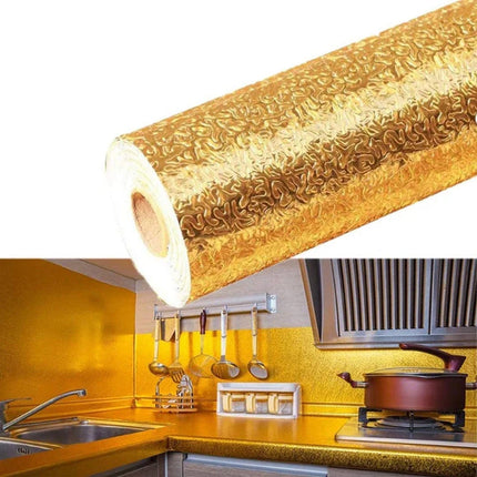 Oil Proof Sticker, Waterproof Self Adhesive Aluminum Foil Wallpaper (60 cmÃ—2m / Golden / 1 Pc)