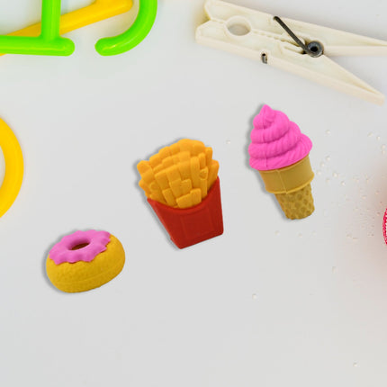 3D Food Fancy & Colorful Erasers â€“ Cute Novelty Eraser Set for Kids & School Prize (1 Set / Mix Design & Color)