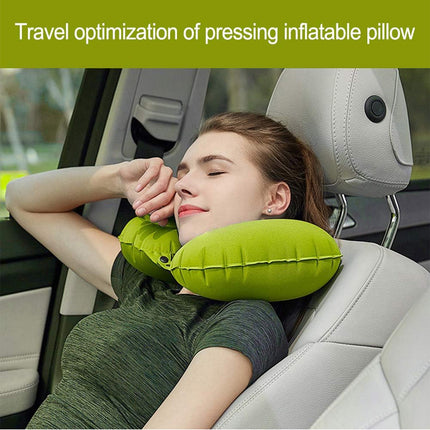 Inflatable & Foldable U-Shaped Travel Pillow with Built-In Air Pump
