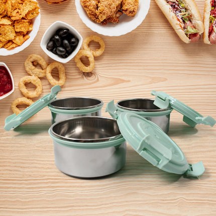 Ganesh 4In1Â Tiffin Box-Lunch Box | 3 Stainless Steel Containers 300 Ml Approx & Plastic Salad Container 200 Ml Approx| Plastic lid Box | Round Zip Bag | Leak Proof | Microwave SafeÂ for Office, College and School for Men, WomenÂ 