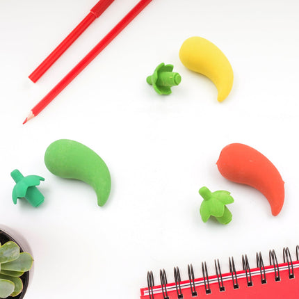 3D Fancy Colorful Chili Shape Erasers â€“ Mini Novelty Eraser Set (3 Pc)