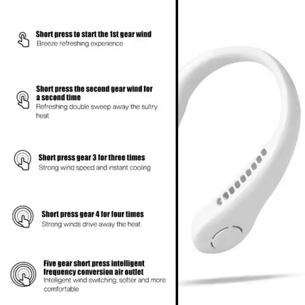 Portable USB Rechargeable Neck Fan â€“ Wearable, 3 Speeds, Headphone Design