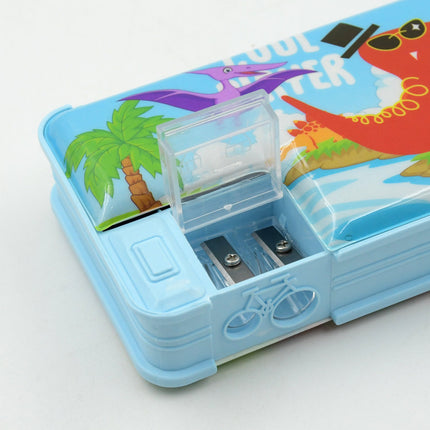 Plastic Multipurpose Compass Box â€“ Double Deck Pencil Case with 2 Compartments & Cartoon Organizer (1 Pc, Mix Design)