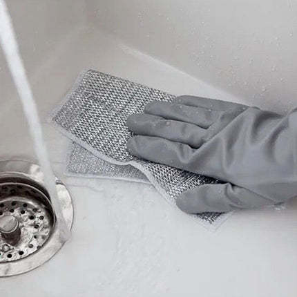 Double-Sided Microfiber Cloth & Stainless Steel Scrubber â€“ Non-Scratch Wire (1 Pc, 20x20 cm)
