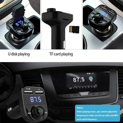 CAR-X8 Bluetooth FM Transmitter Kit for Hands-Free Call Receiver / Music Player / Call Receiver / Fast Mobile Charger Ports for All SmartphonesÂ with 3.1A Quick Charge Dual USB Car Charger