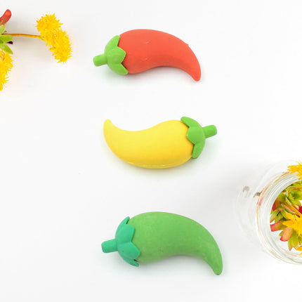 3D Fancy Colorful Chili Shape Erasers â€“ Mini Novelty Eraser Set (3 Pc)