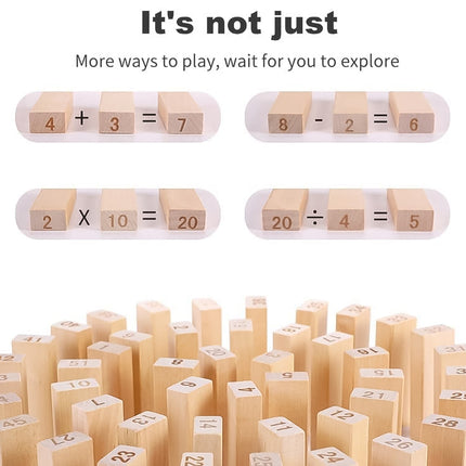 Wooden Tumbling Stacking Tower Game, Zenga tower (48 Pcs Blocks 2 Dices)