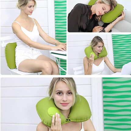 Inflatable & Foldable U-Shaped Travel Pillow with Built-In Air Pump