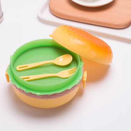 Burger Shape Lunch Box â€“ Double Layer 1000ml Food Container with 2 Spoons for Kids