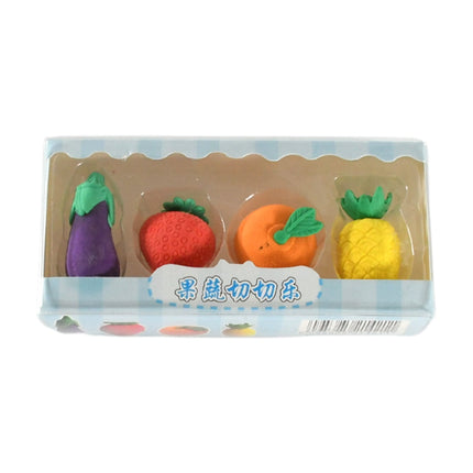 Mini Cute Veg & Fruit Erasers â€“ 3D Colorful Eraser Set for Kids (4 Pc)