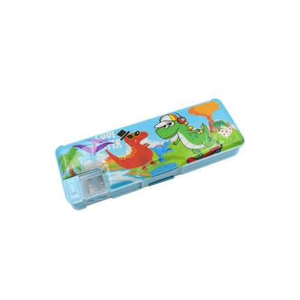 Plastic Multipurpose Compass Box â€“ Double Deck Pencil Case with 2 Compartments & Cartoon Organizer (1 Pc, Mix Design)