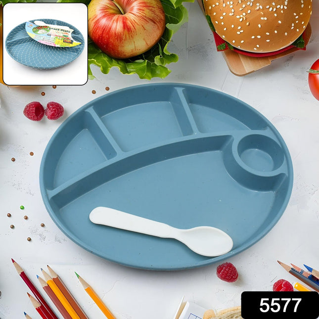 Plastic Food Plates / Biodegradable 5 Compartment Plate With Spoon for Food Snacks / Nuts / Desserts Plates for Kids,Â Reusable Plates for Outdoor, Camping, BPA-freeÂ (1 Pc)