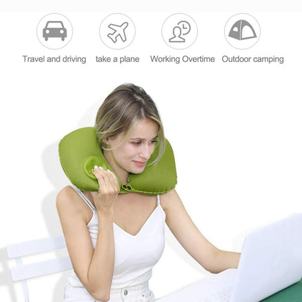 Inflatable & Foldable U-Shaped Travel Pillow with Built-In Air Pump