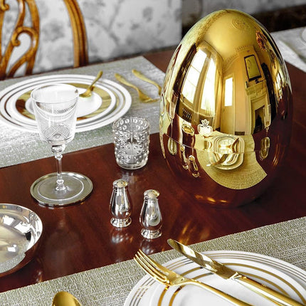 Premium Cutlery Set 24 Pcs with Oval Shaped Stand | Beautiful Stylish Oval Designed Cutlery Sets, Egg-Shaped Luxury Spoon Holder SetÂ  (Golden / 24 pcs set)