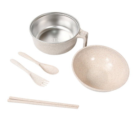 Rice Bowl Noodle Set â€“ 6 Pcs with Lid, Handle & Cutlery