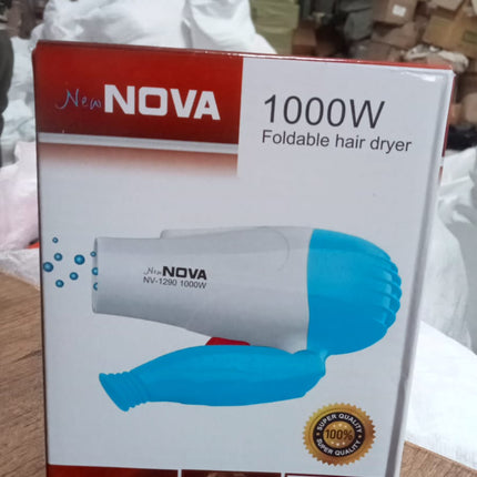 Foldable hair dryer with multiple speed options.