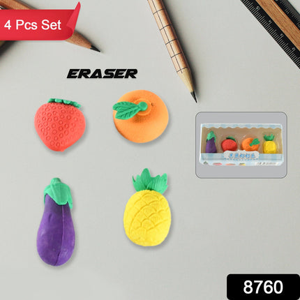 Mini Cute Veg & Fruit Erasers â€“ 3D Colorful Eraser Set for Kids (4 Pc)