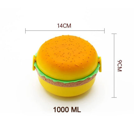 Burger Shape Lunch Box â€“ Double Layer 1000ml Food Container with 2 Spoons for Kids