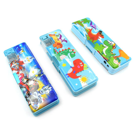 Plastic Multipurpose Compass Box â€“ Double Deck Pencil Case with 2 Compartments & Cartoon Organizer (1 Pc, Mix Design)