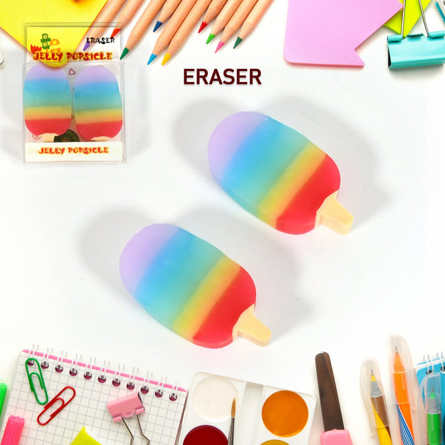 Jelly Popsicle Erasers â€“ Cute & Fancy Mini Erasers for Kids (2 Pc Set, Mix Design)