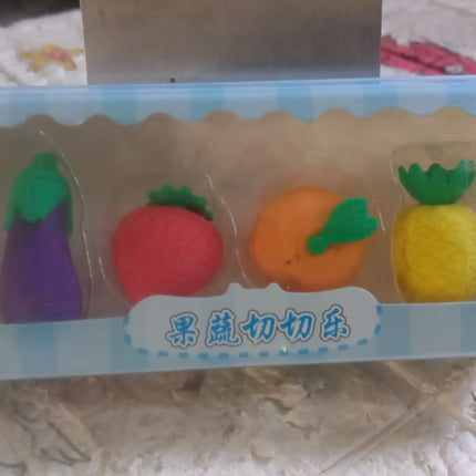 Mini Cute Veg & Fruit Erasers â€“ 3D Colorful Eraser Set for Kids (4 Pc)