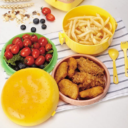 Burger Shape Lunch Box â€“ Double Layer 1000ml Food Container with 2 Spoons for Kids