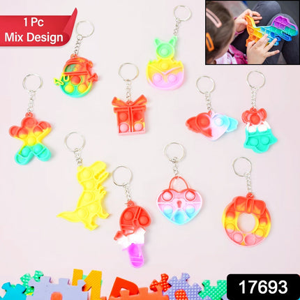 Compact Pop It Keychain â€“ Fun Stress Relief Fidget Toy (1 Pc | Mix Design)