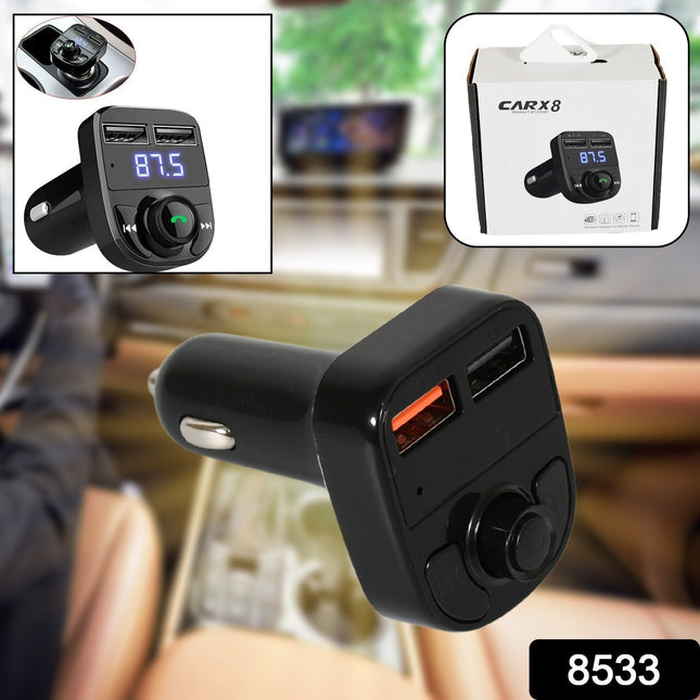 CAR-X8 Bluetooth FM Transmitter Kit for Hands-Free Call Receiver / Music Player / Call Receiver / Fast Mobile Charger Ports for All SmartphonesÂ with 3.1A Quick Charge Dual USB Car Charger